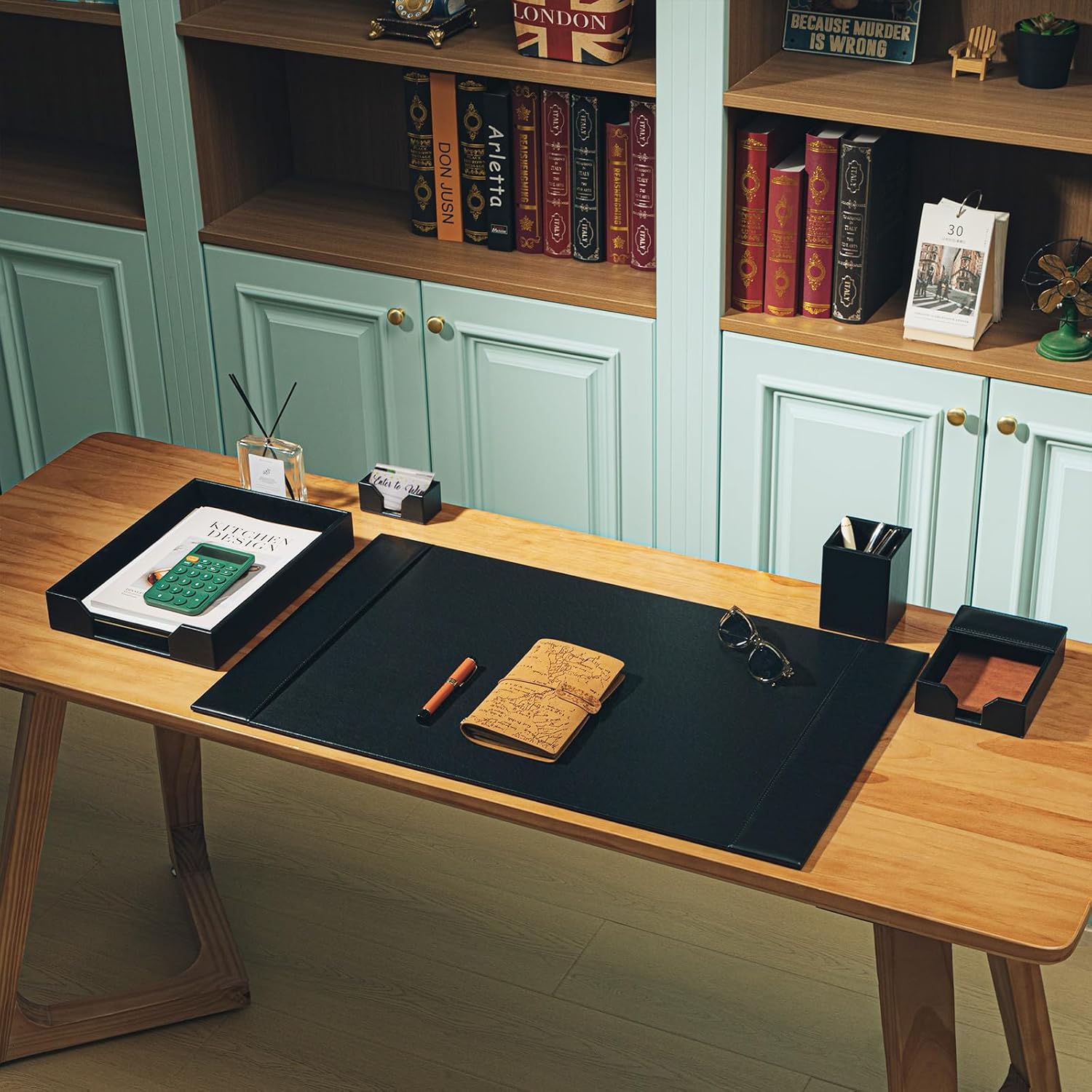Sayglossy Leather Desk Pad Accessories Set - Blotter, Mat Protector, Organizer With Side Rails for Writing, Office, Home, Workplace Desktop Supplies (Black) - Image 2