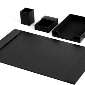 Sayglossy Leather Desk Pad Accessories Set - Blotter, Mat Protector, Organizer With Side Rails for Writing, Office, Home, Workplace Desktop Supplies (Black)