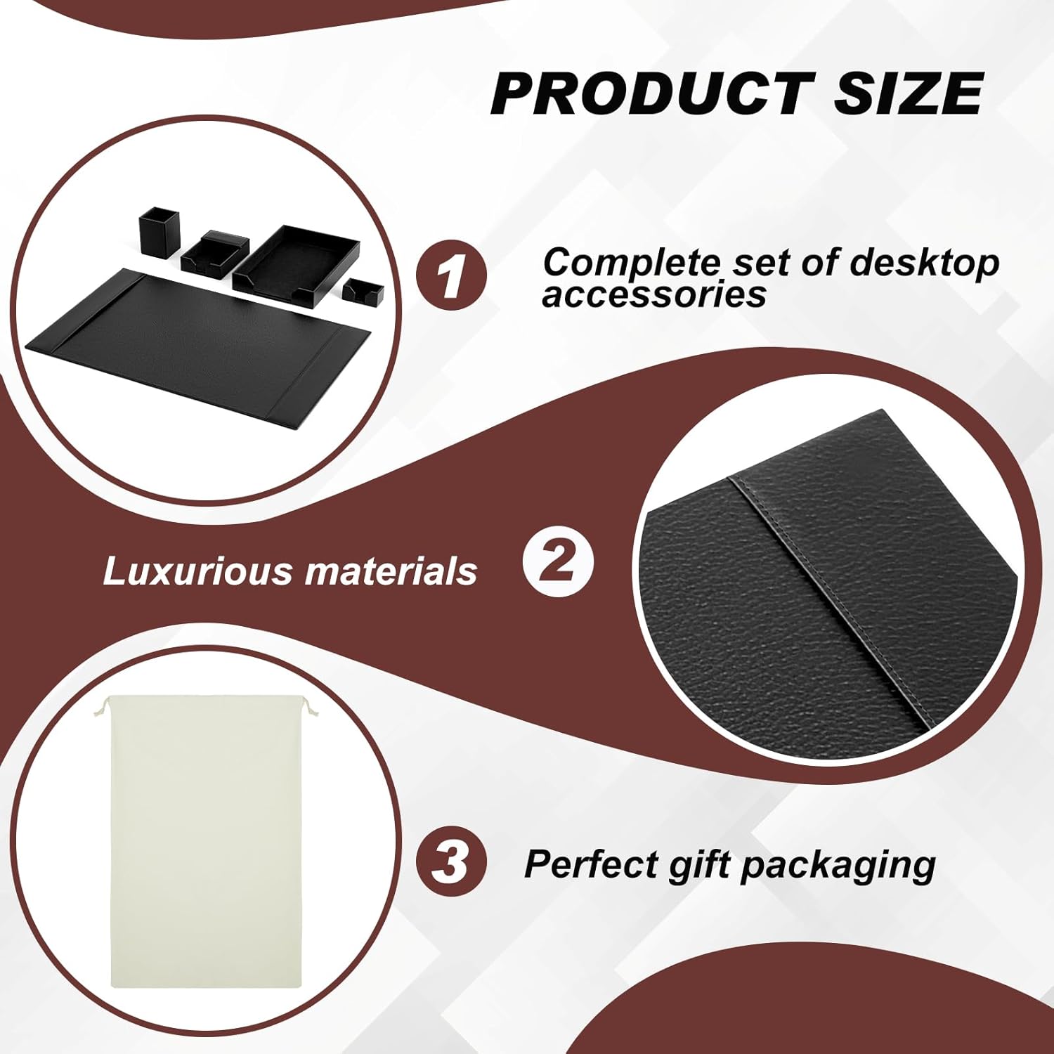 Sayglossy Leather Desk Pad Accessories Set - Blotter, Mat Protector, Organizer With Side Rails for Writing, Office, Home, Workplace Desktop Supplies (Black) - Image 5