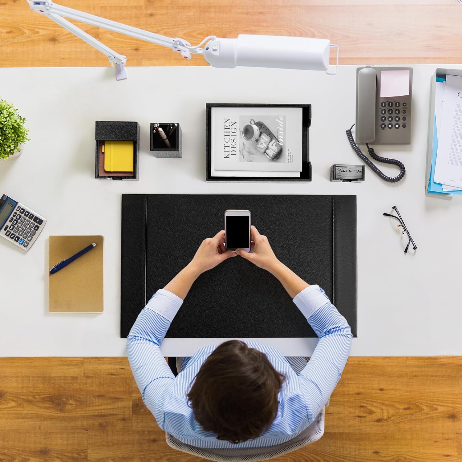 Sayglossy Leather Desk Pad Accessories Set - Blotter, Mat Protector, Organizer With Side Rails for Writing, Office, Home, Workplace Desktop Supplies (Black) - Image 6