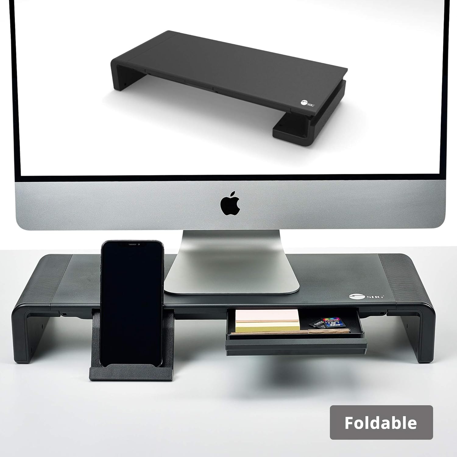 SIIG Extra Large Black Vegan Leather Desk Mat and Foldable Monitor Stand - Image 5