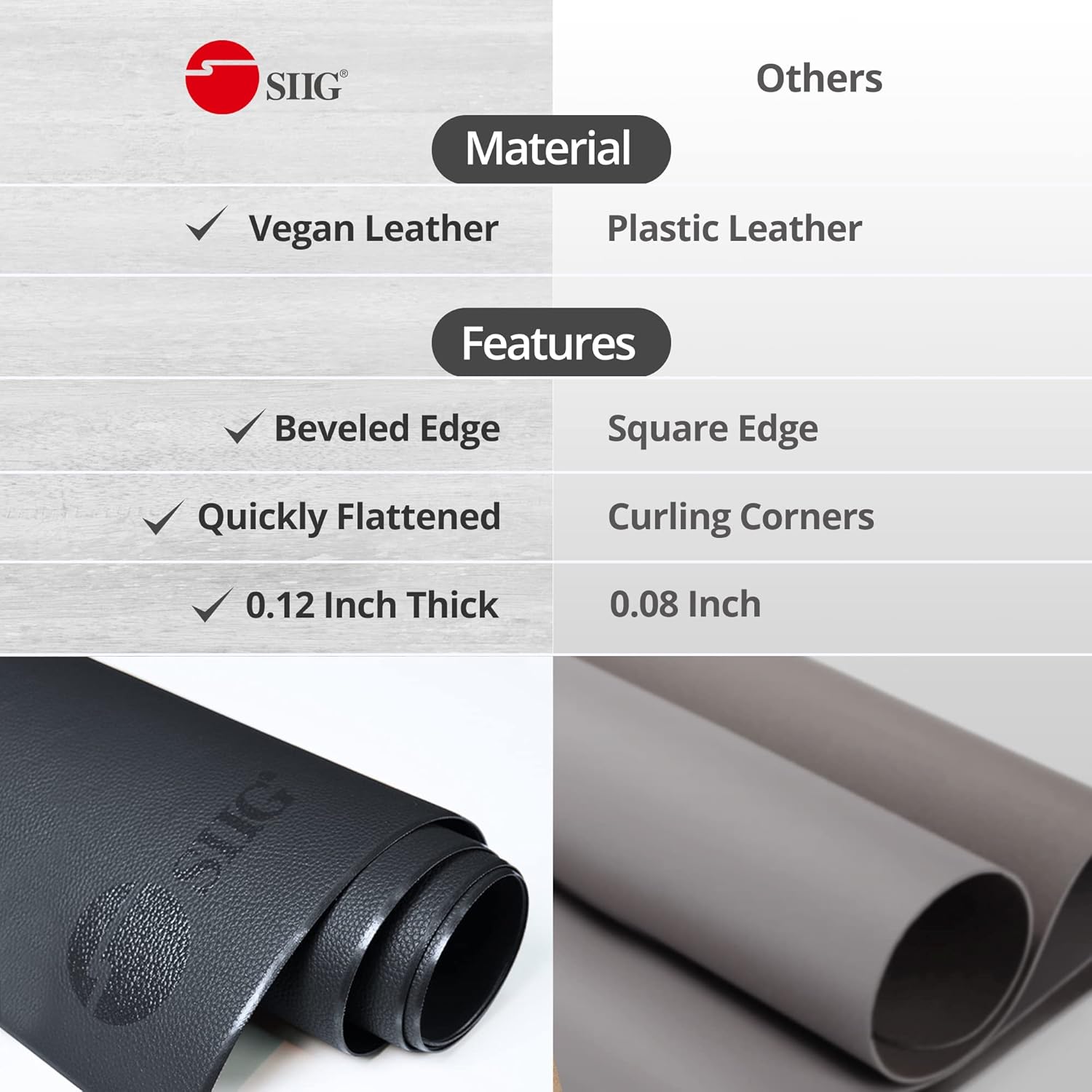 SIIG Extra Large Black Vegan Leather Desk Mat and Foldable Monitor Stand - Image 3