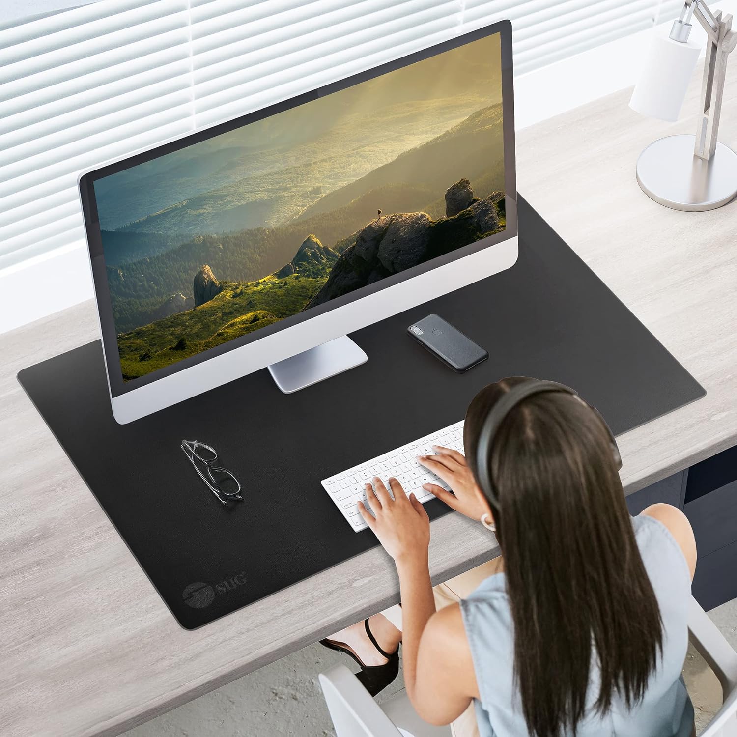 SIIG Extra Large Black Vegan Leather Desk Mat and Foldable Monitor Stand - Image 4