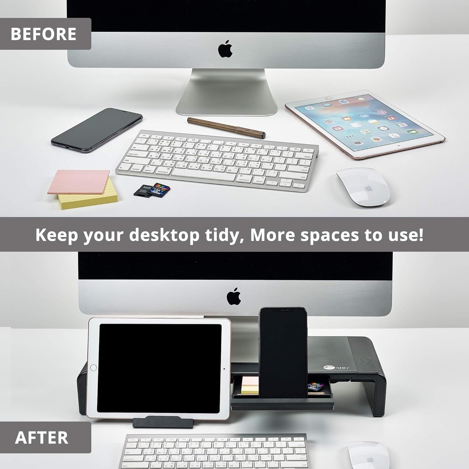 SIIG Extra Large Black Vegan Leather Desk Mat and Foldable Monitor Stand - Image 7