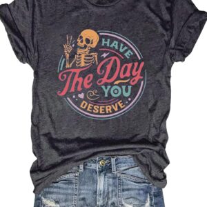 Skeleton Shirt Women Halloween Skeleton T-Shirt Skull Graphic Tees Casual Fall Short Sleeve Funny Casual Athletic Tops