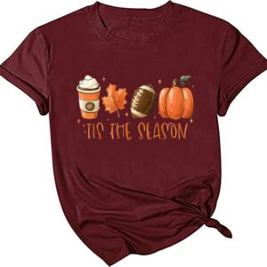 SUEOSU Fall T-Shirt for Women Halloween Pumpkin Shirt Thanksgiving Family Funny Turkey Graphic Shirts Casual Autumn Tee Tops.