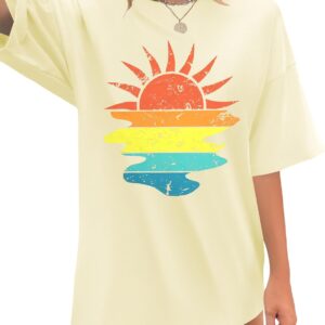 Sunrise Sunset Sunshine Shirt for Women Hawaiian Beach Shirts Summer Vacation Tees Vintage Tropical Short Sleeve Tops