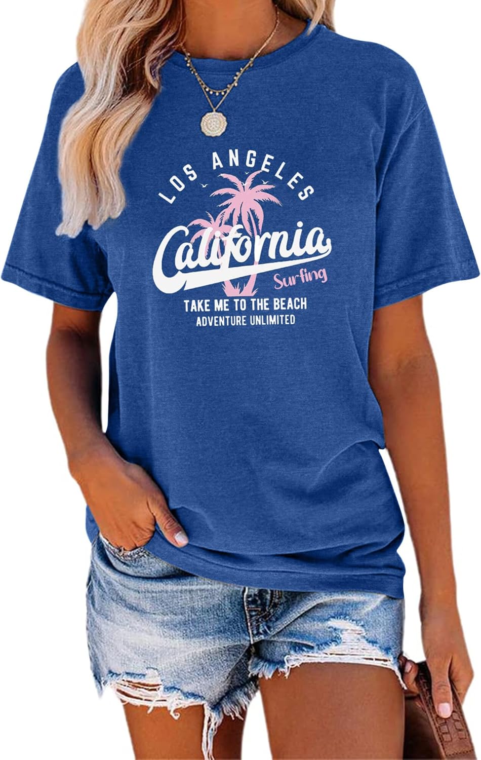 TAKEYAL Women Los Angeles Graphic T Shirts California Letter Print Short Sleeve Tee Loose Casual Tops - Image 12