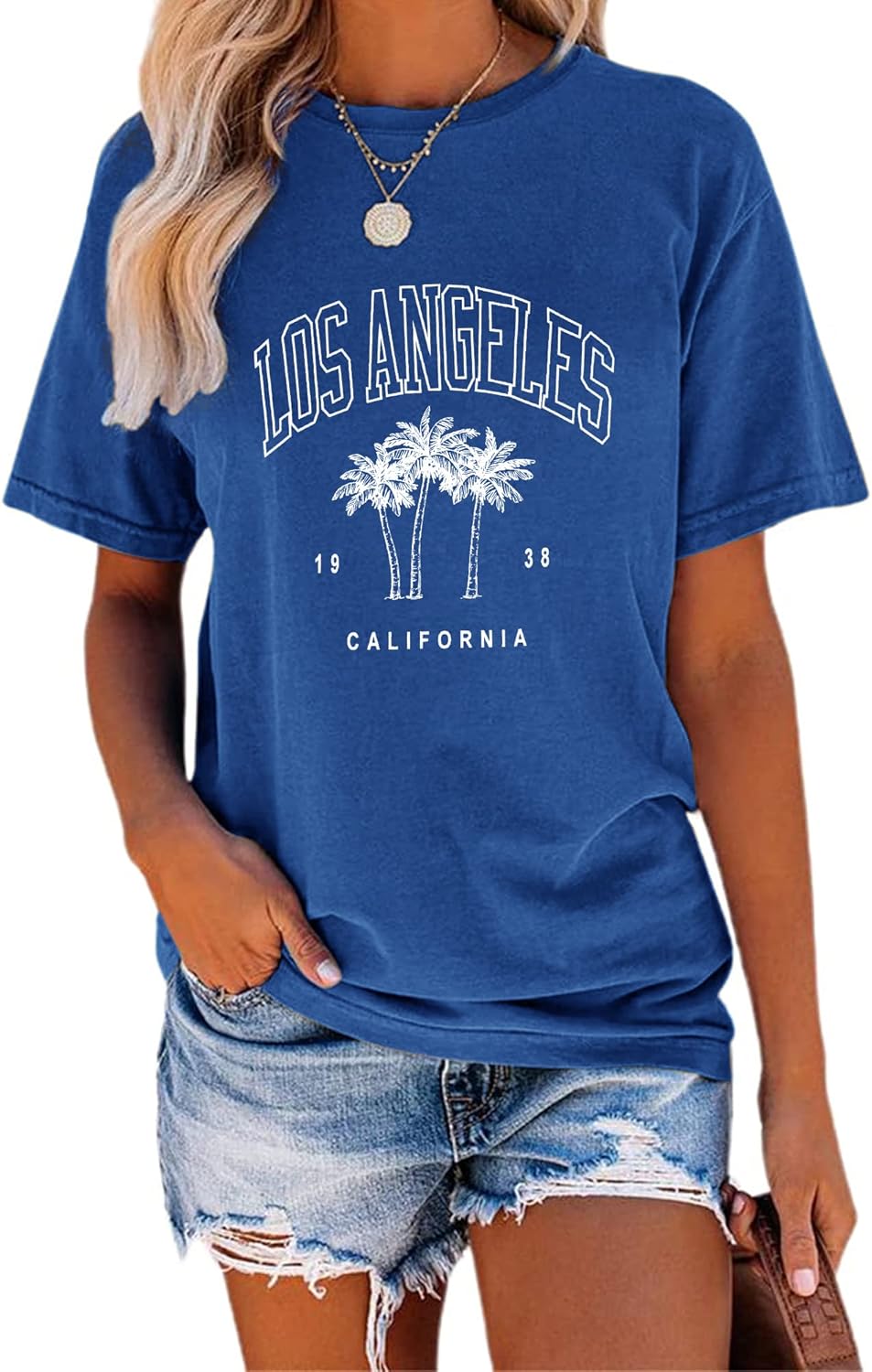TAKEYAL Women Los Angeles Graphic T Shirts California Letter Print Short Sleeve Tee Loose Casual Tops - Image 13