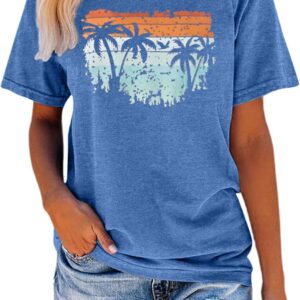 TAKEYAL Women Los Angeles Graphic T Shirts California Letter Print Short Sleeve Tee Loose Casual Tops