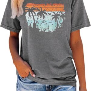 TAKEYAL Women Los Angeles Graphic T Shirts California Letter Print Short Sleeve Tee Loose Casual Tops
