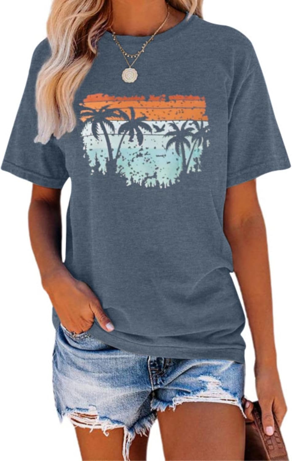 TAKEYAL Women Los Angeles Graphic T Shirts California Letter Print Short Sleeve Tee Loose Casual Tops - Image 27