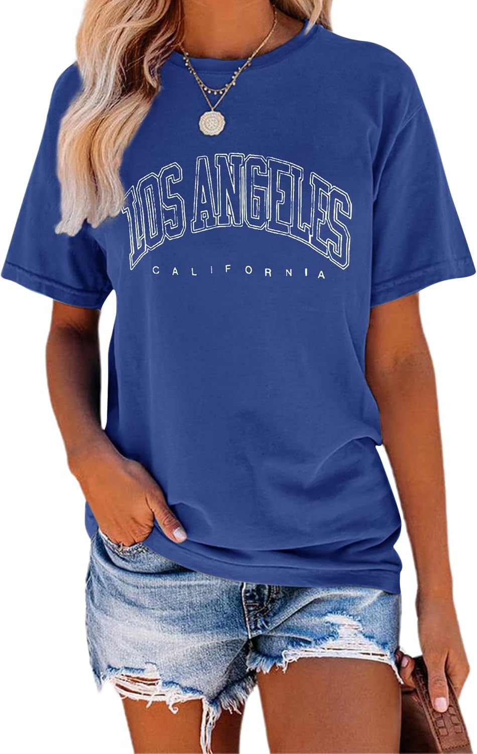 TAKEYAL Women Los Angeles Graphic T Shirts California Letter Print Short Sleeve Tee Loose Casual Tops - Image 31