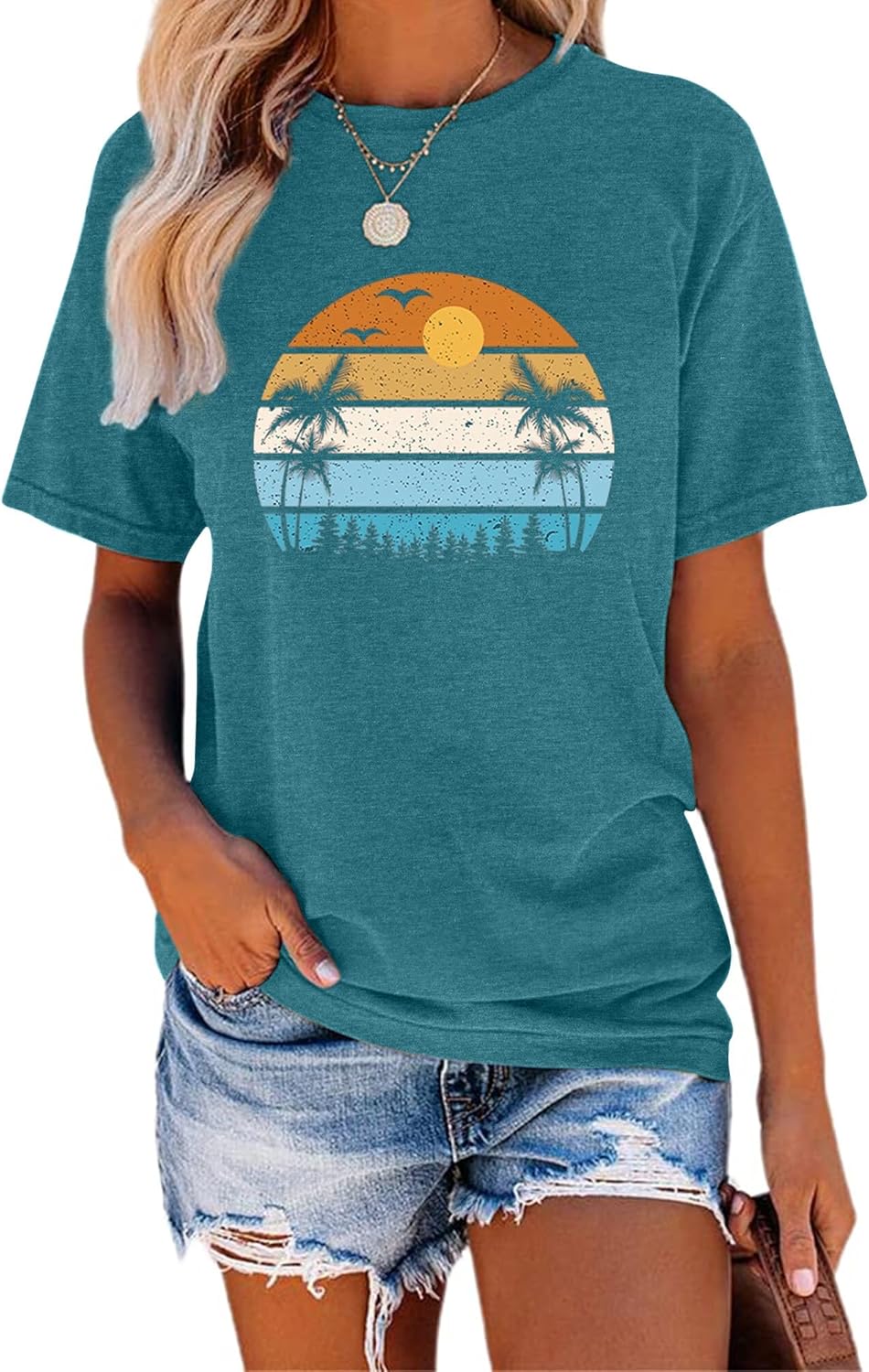 TAKEYAL Women Los Angeles Graphic T Shirts California Letter Print Short Sleeve Tee Loose Casual Tops - Image 28