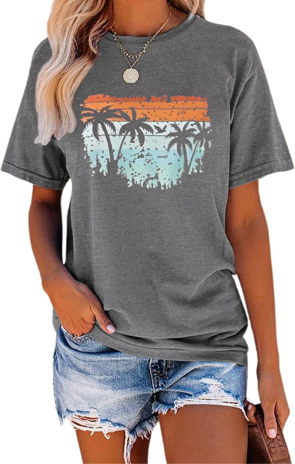 TAKEYAL Women Los Angeles Graphic T Shirts California Letter Print Short Sleeve Tee Loose Casual Tops - Image 32