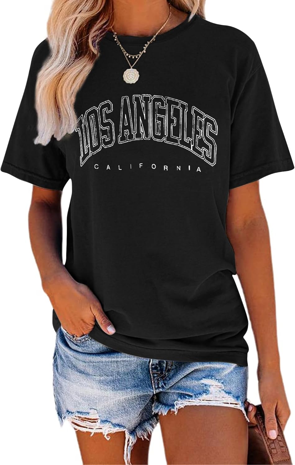 TAKEYAL Women Los Angeles Graphic T Shirts California Letter Print Short Sleeve Tee Loose Casual Tops - Image 34