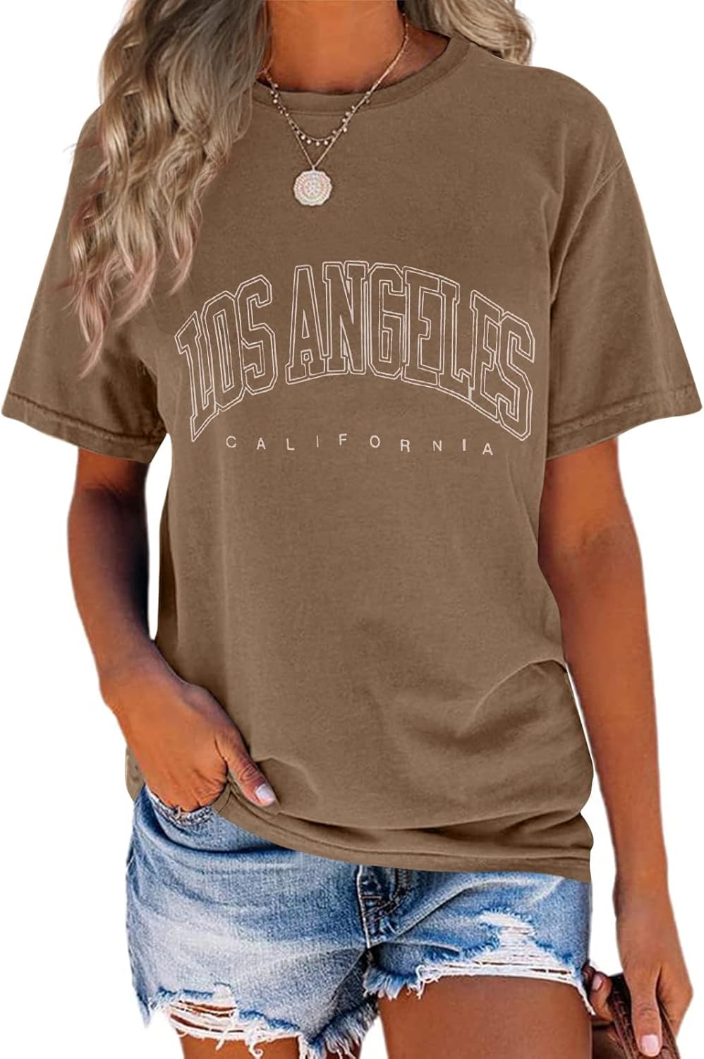 TAKEYAL Women Los Angeles Graphic T Shirts California Letter Print Short Sleeve Tee Loose Casual Tops - Image 20