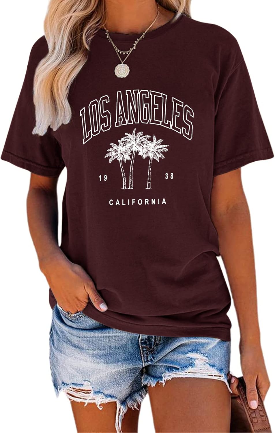 TAKEYAL Women Los Angeles Graphic T Shirts California Letter Print Short Sleeve Tee Loose Casual Tops - Image 35