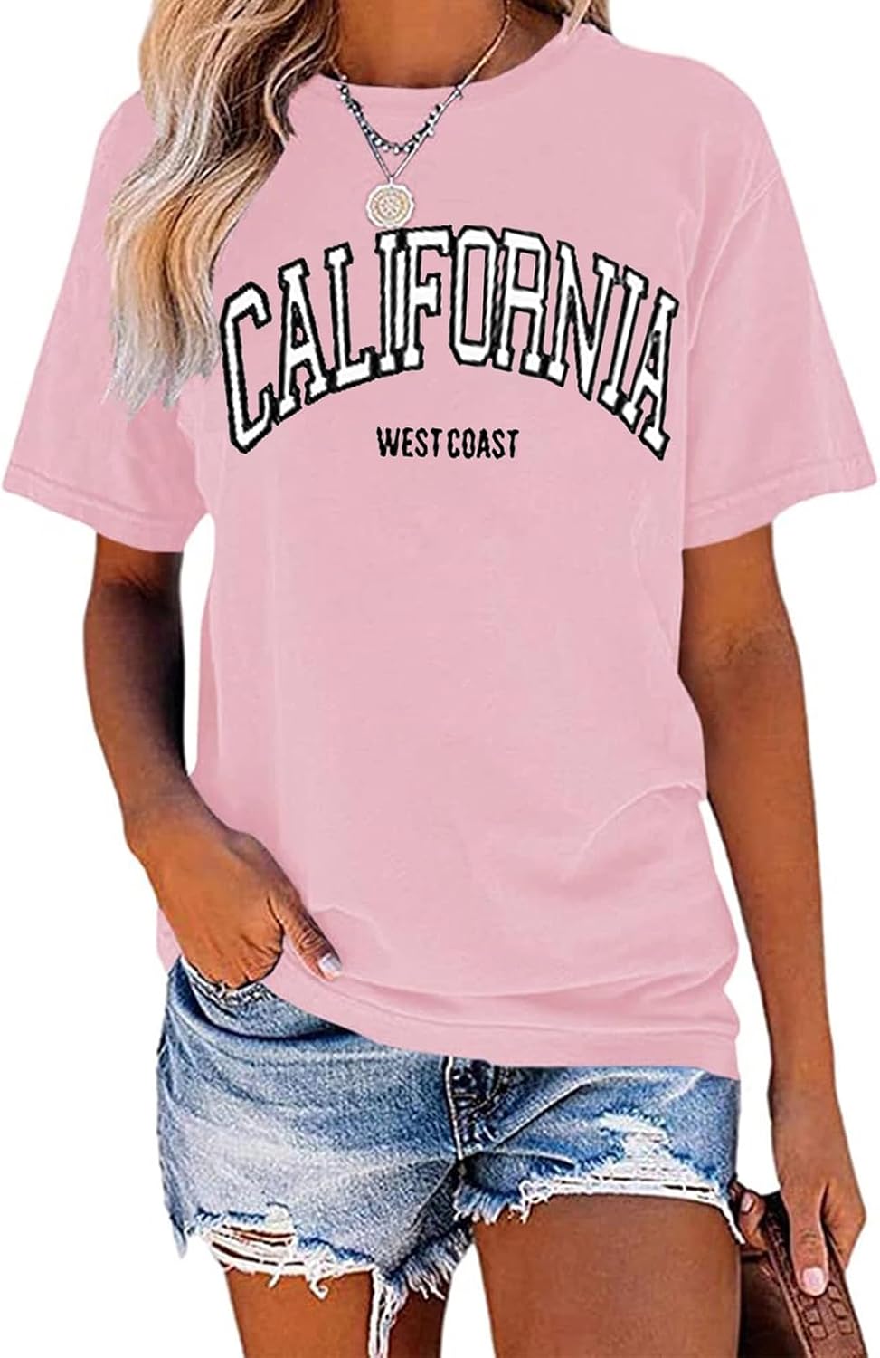 TAKEYAL Women Los Angeles Graphic T Shirts California Letter Print Short Sleeve Tee Loose Casual Tops - Image 26