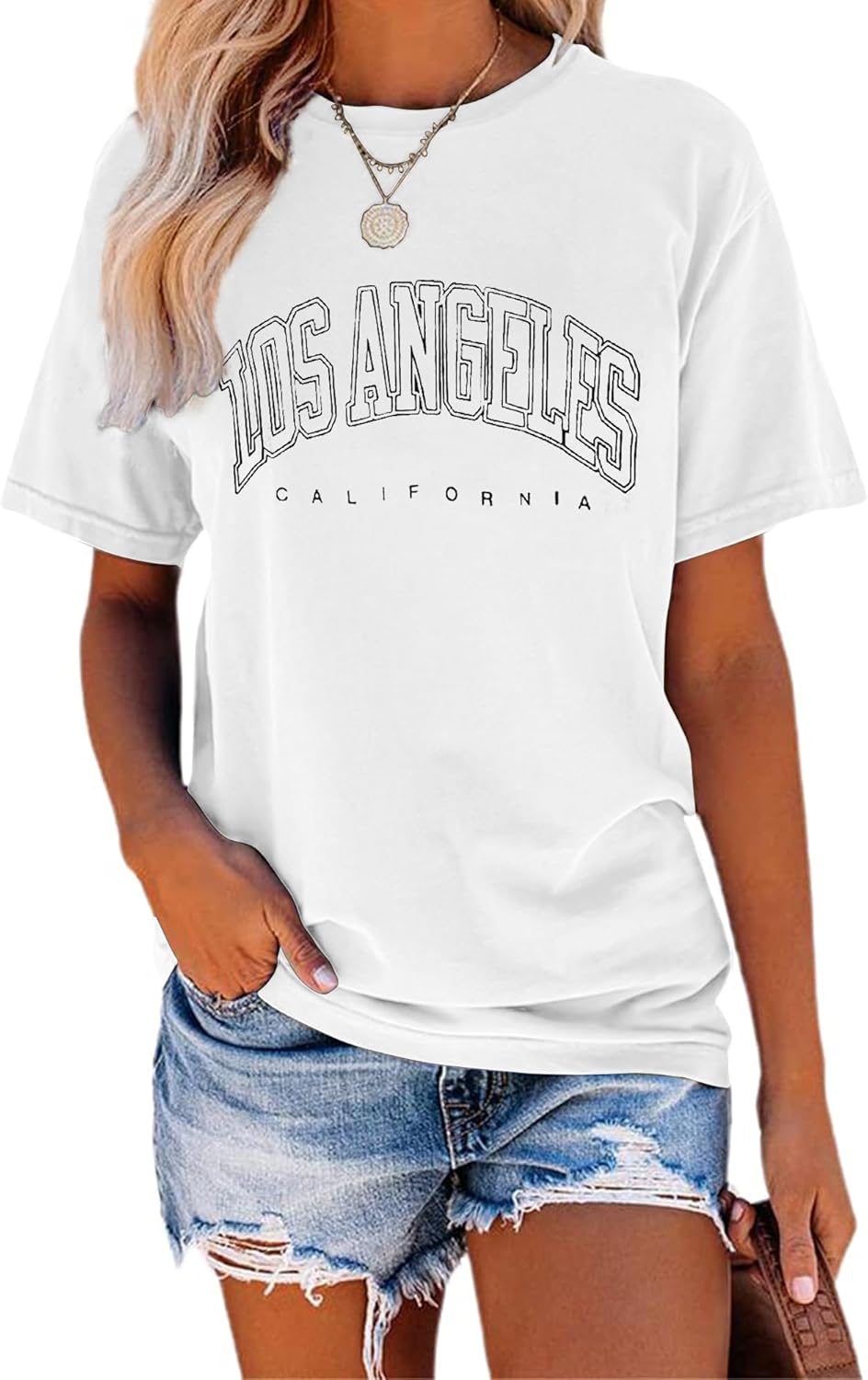 TAKEYAL Women Los Angeles Graphic T Shirts California Letter Print Short Sleeve Tee Loose Casual Tops - Image 9