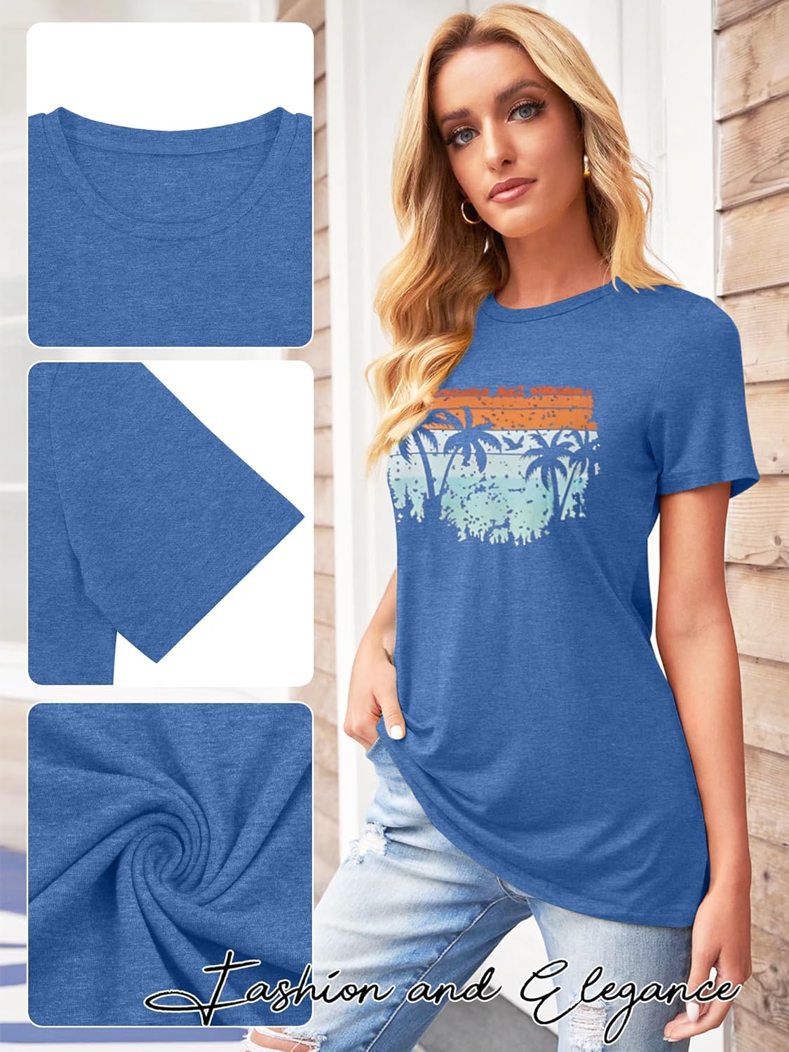 TAKEYAL Women Los Angeles Graphic T Shirts California Letter Print Short Sleeve Tee Loose Casual Tops - Image 5