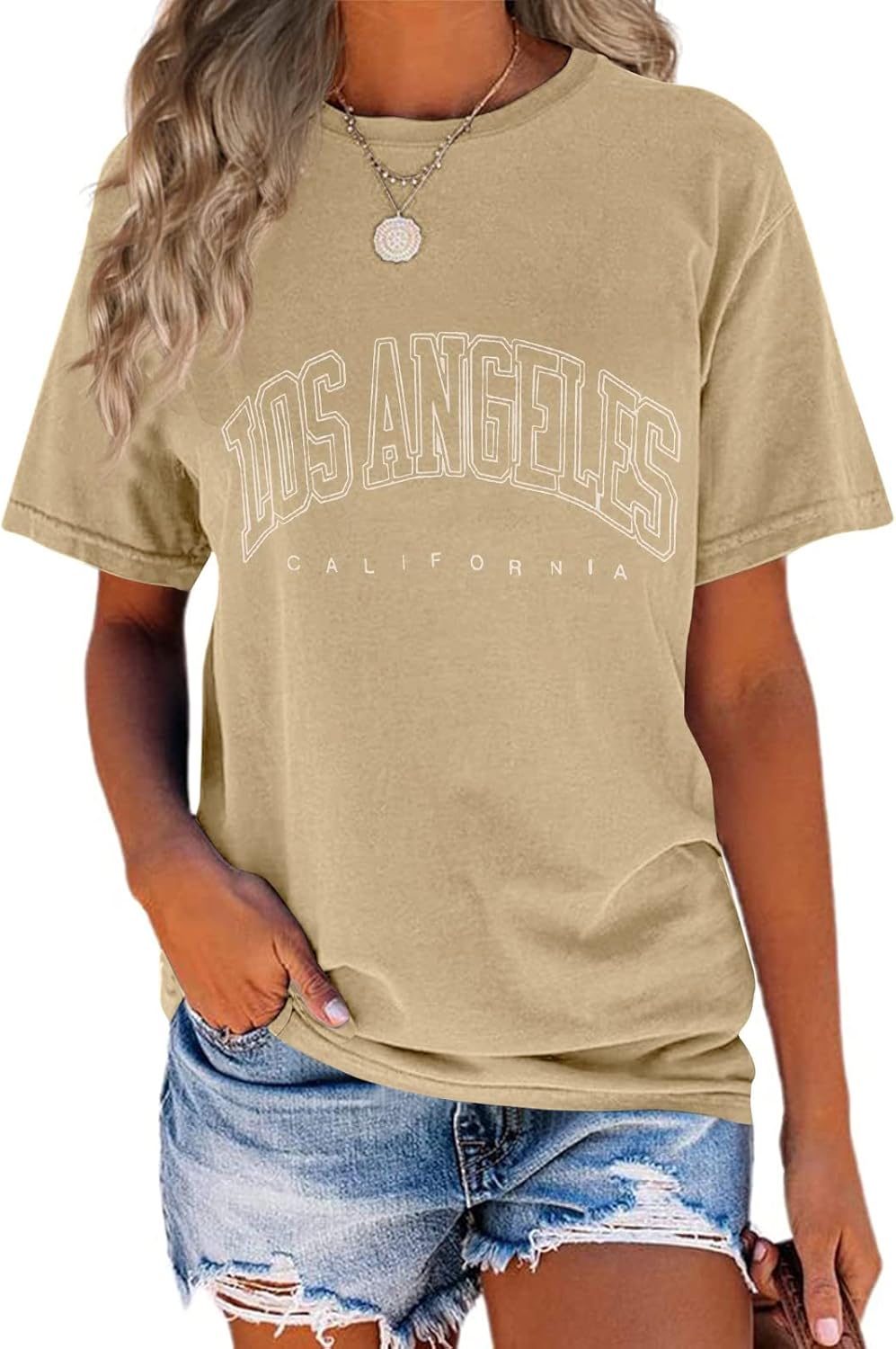 TAKEYAL Women Los Angeles Graphic T Shirts California Letter Print Short Sleeve Tee Loose Casual Tops - Image 25