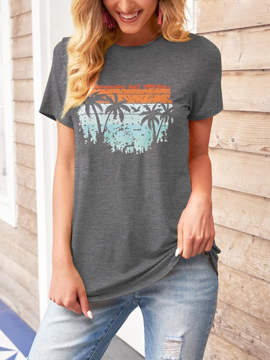 TAKEYAL Women Los Angeles Graphic T Shirts California Letter Print Short Sleeve Tee Loose Casual Tops - Image 2