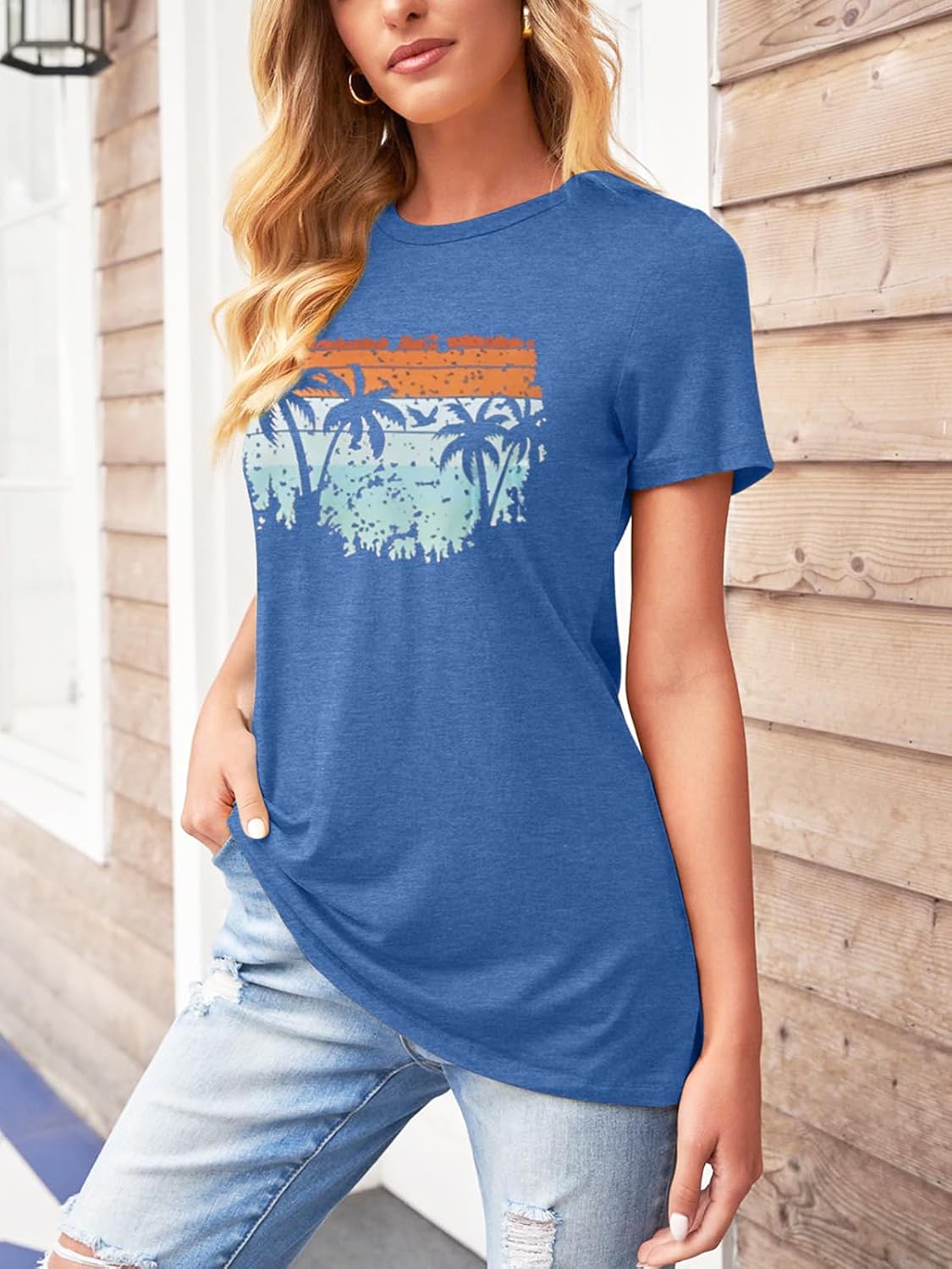 TAKEYAL Women Los Angeles Graphic T Shirts California Letter Print Short Sleeve Tee Loose Casual Tops - Image 3