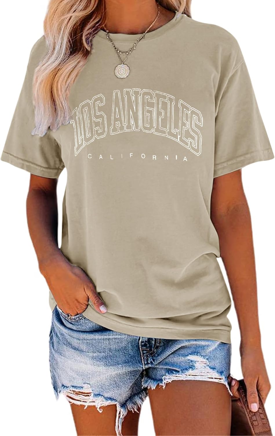 TAKEYAL Women Los Angeles Graphic T Shirts California Letter Print Short Sleeve Tee Loose Casual Tops - Image 15