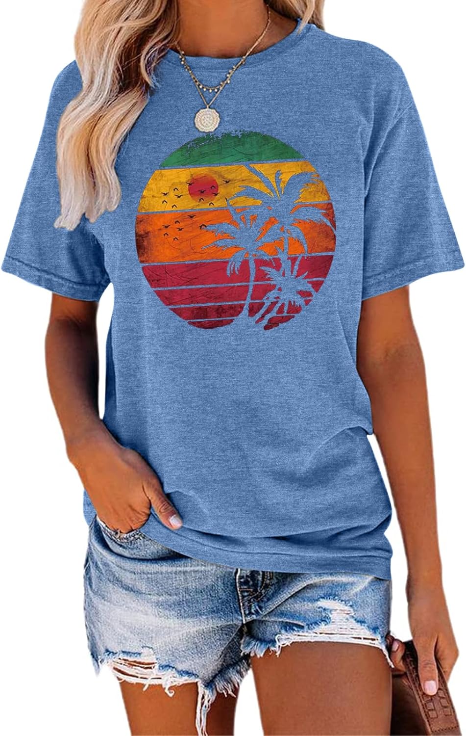 TAKEYAL Women Los Angeles Graphic T Shirts California Letter Print Short Sleeve Tee Loose Casual Tops - Image 24