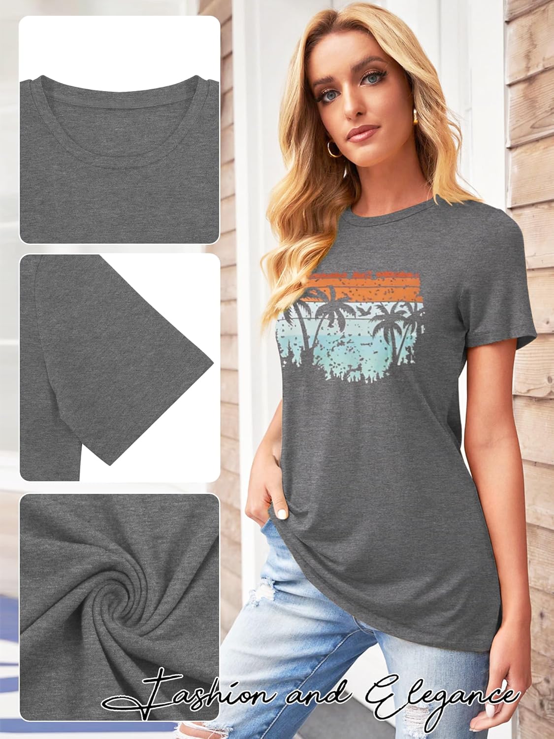 TAKEYAL Women Los Angeles Graphic T Shirts California Letter Print Short Sleeve Tee Loose Casual Tops - Image 5