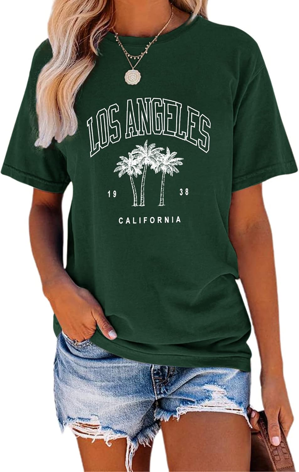 TAKEYAL Women Los Angeles Graphic T Shirts California Letter Print Short Sleeve Tee Loose Casual Tops - Image 18