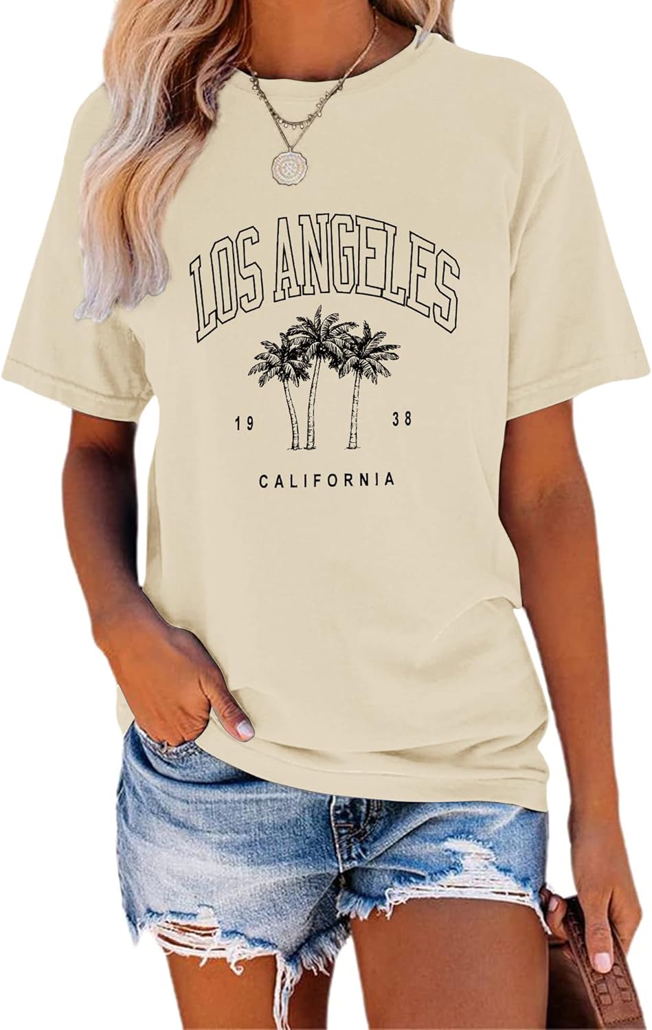 TAKEYAL Women Los Angeles Graphic T Shirts California Letter Print Short Sleeve Tee Loose Casual Tops - Image 21