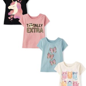 The Children's Place Baby Girls' and Toddler Unicorns,Butterflies,Trends Short Sleeve Graphic T-Shirts,4 Pack