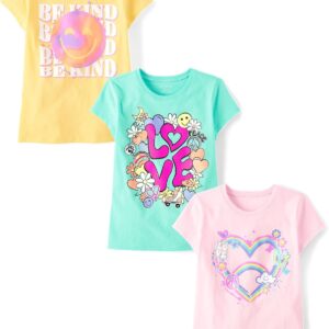 The Children's Place,Girls,Kindness,Love,Equality Short Sleeve Graphic T-Shirts, Multipacks,Love/Be Kind/Heart 3-Pack,Small