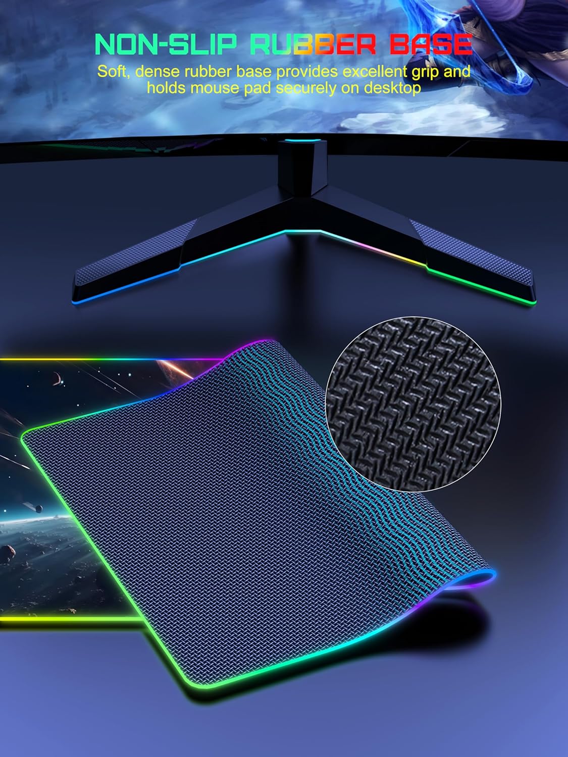 TopMade RGB Gaming Mouse Pad with 15W Wireless Charging, 31.5” x 15.8” XXL Large Desk Mat Home Office Keyboard Pad for Desk, Waterproof Mousepad with Smooth Surface, Non-Slip Base, Cosmic Planet - Image 6