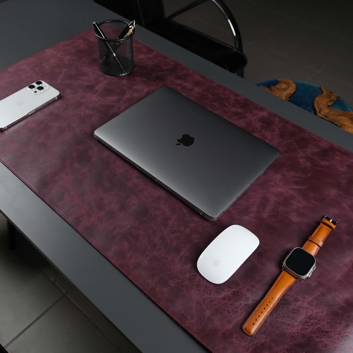 TORONATA Jersey Genuine Calfskin Leather Desk Pad, Office Desk Mat with Non-Slip Bottom, Smooth Surface for Mouse & Keyboard, Desk Protector (36x19 inches) (Black) - Image 9