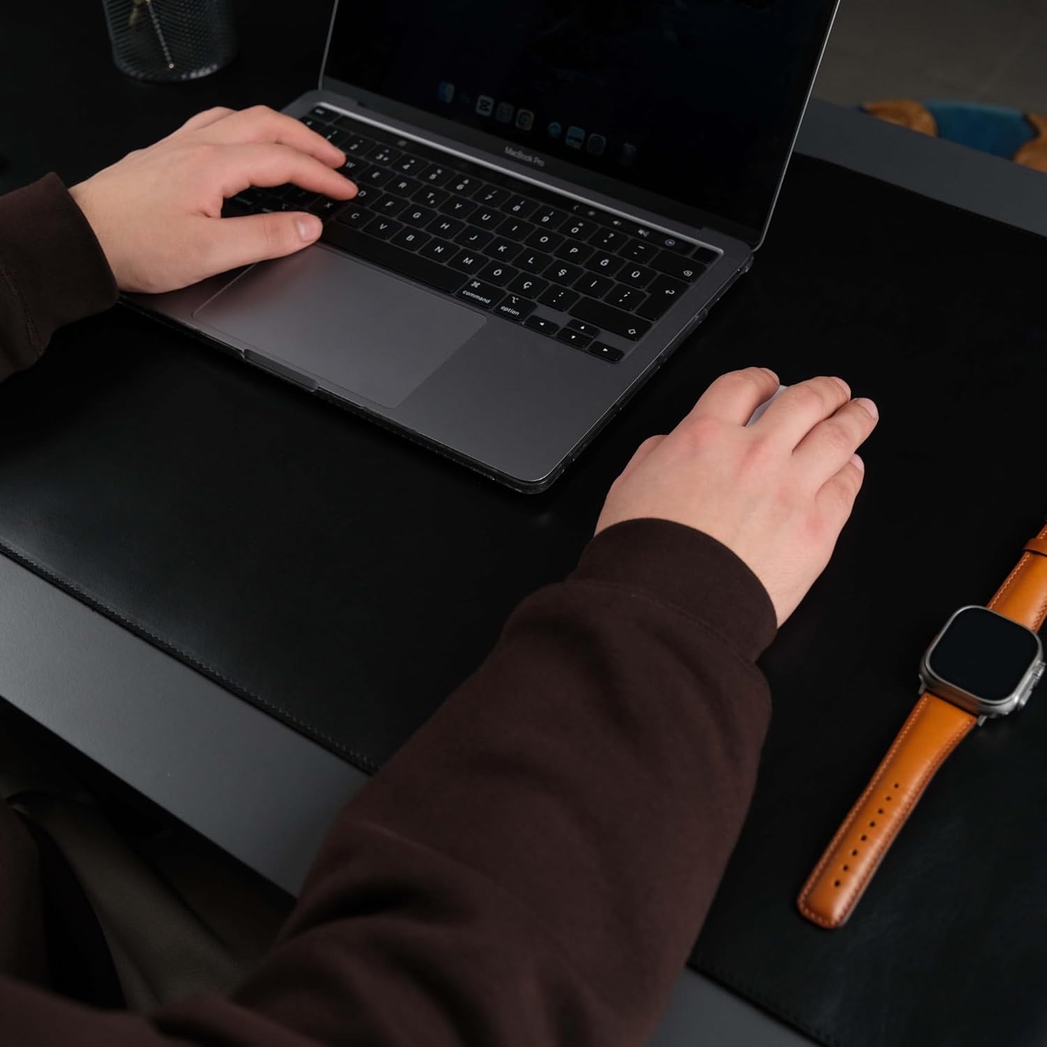 TORONATA Jersey Genuine Calfskin Leather Desk Pad, Office Desk Mat with Non-Slip Bottom, Smooth Surface for Mouse & Keyboard, Desk Protector (36x19 inches) (Black) - Image 2