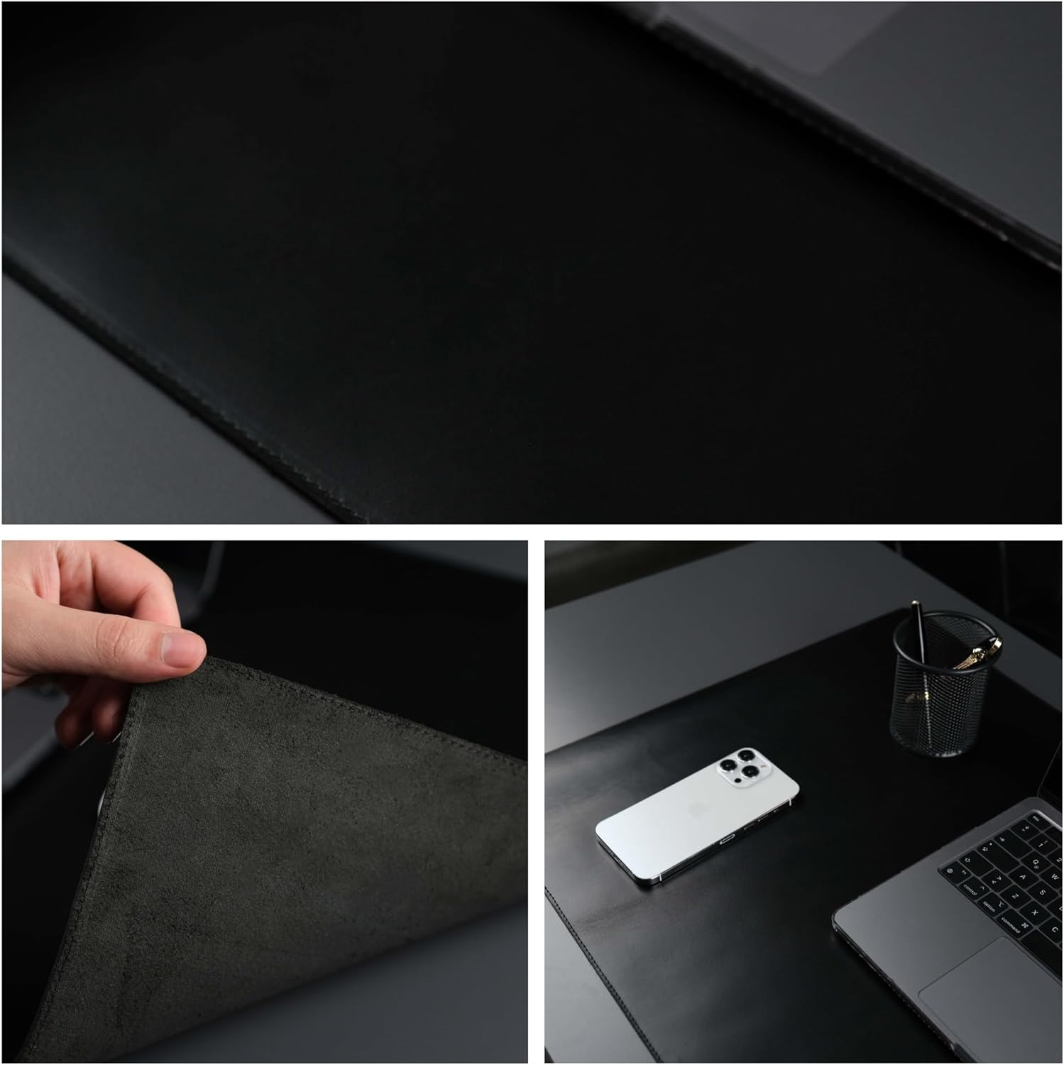 TORONATA Jersey Genuine Calfskin Leather Desk Pad, Office Desk Mat with Non-Slip Bottom, Smooth Surface for Mouse & Keyboard, Desk Protector (36x19 inches) (Black) - Image 6