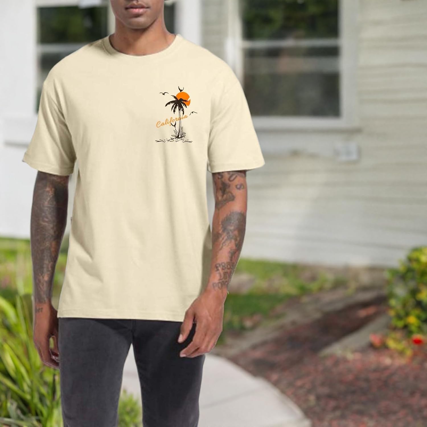 Tuislay Mens Graphic t-Shirts Casual Oversized Letter Print Beach Shirts Baggy Cotton Short Sleeve Tshirt Summer tee Top - Image 7