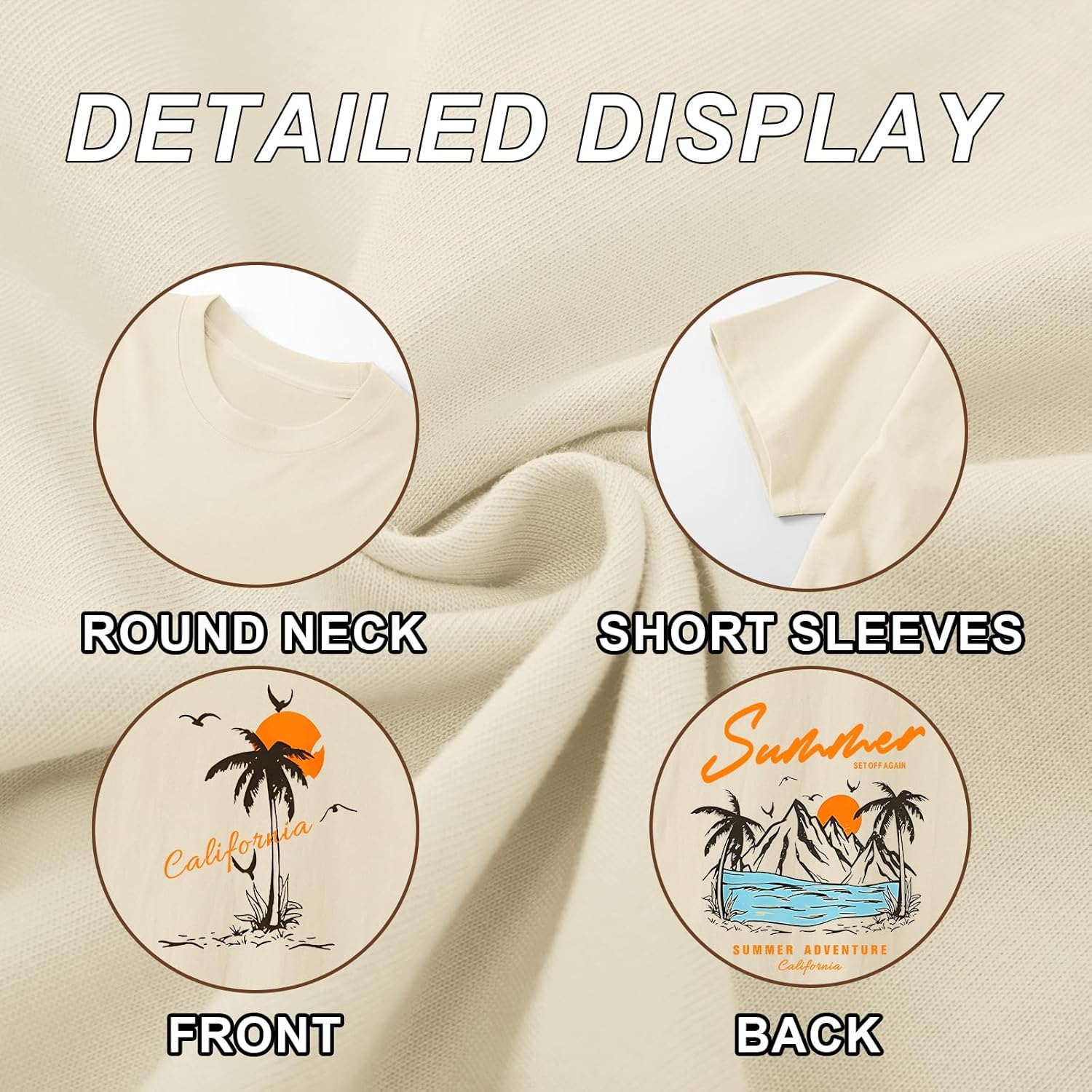 Tuislay Mens Graphic t-Shirts Casual Oversized Letter Print Beach Shirts Baggy Cotton Short Sleeve Tshirt Summer tee Top - Image 6