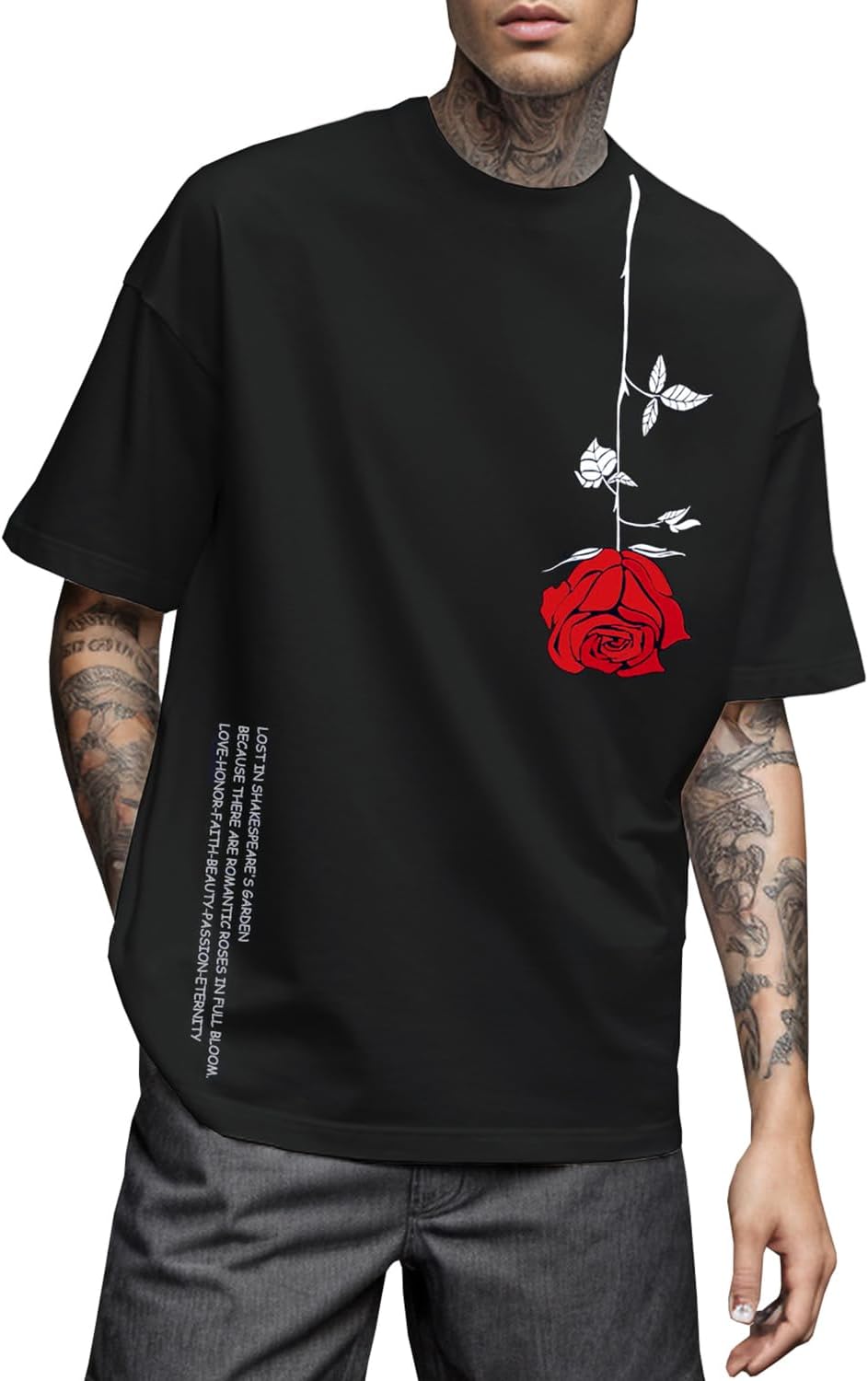 UOUA Mens Graphic Tees Vintage T-Shirts Oversized Letter Print Casual Crewneck Cotton Top Short Sleeve Rapper Streetwear - Image 9