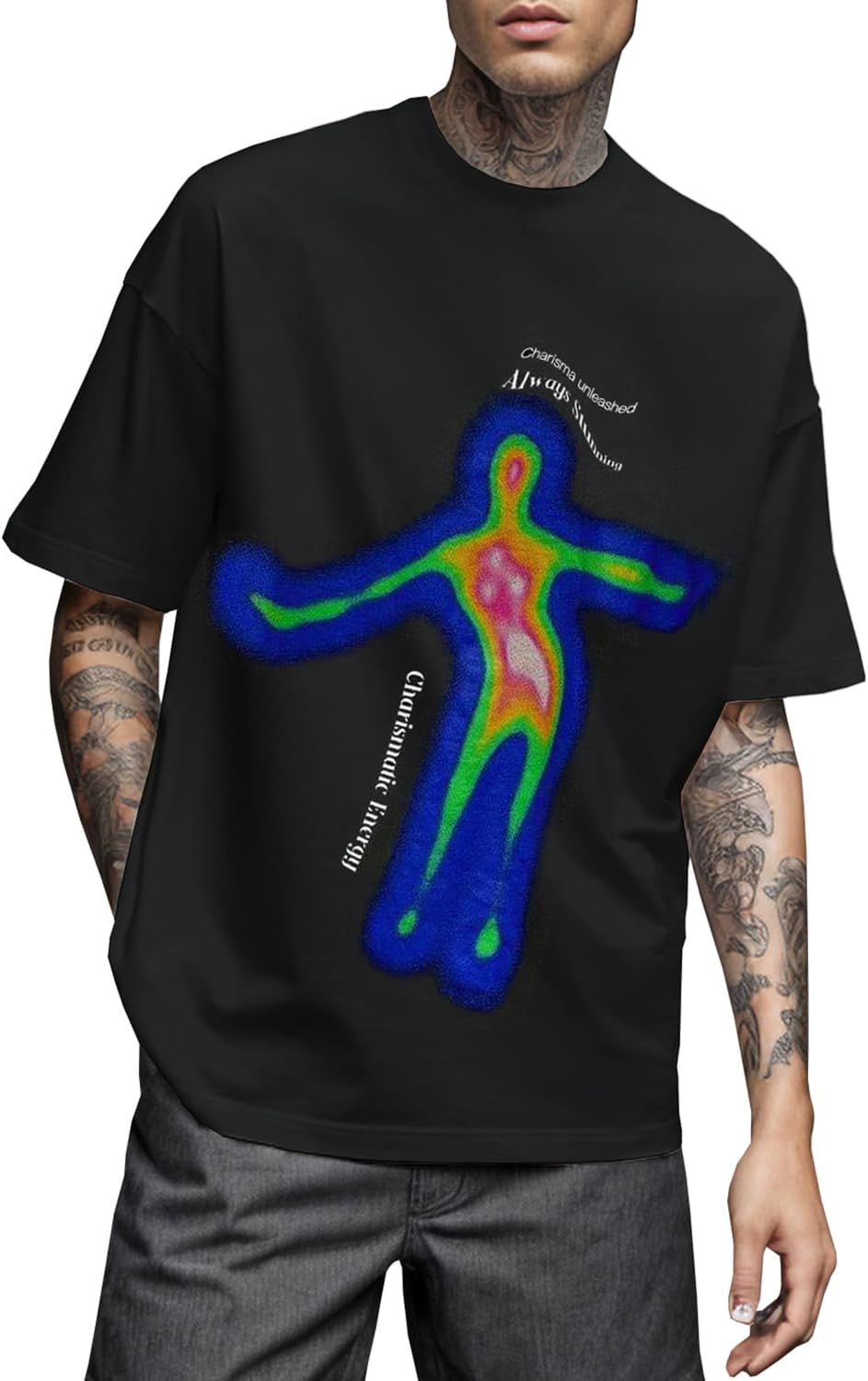 UOUA Mens Graphic Tees Vintage T-Shirts Oversized Letter Print Casual Crewneck Cotton Top Short Sleeve Rapper Streetwear - Image 12