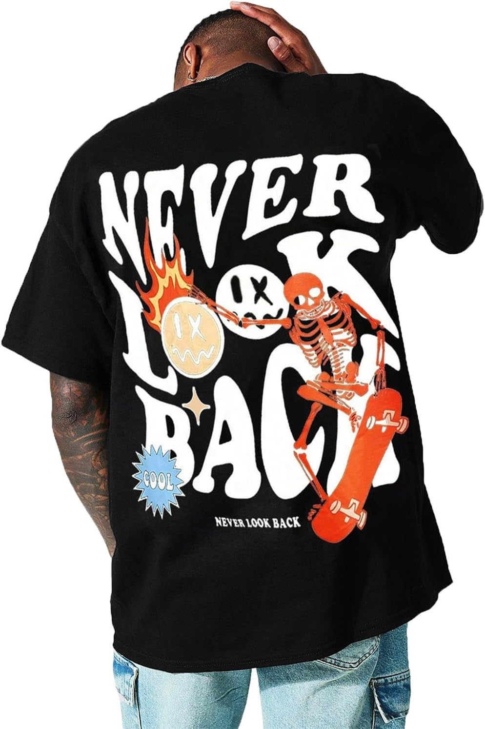 UOUA Mens Graphic Tees Vintage T-Shirts Oversized Letter Print Casual Crewneck Cotton Top Short Sleeve Rapper Streetwear