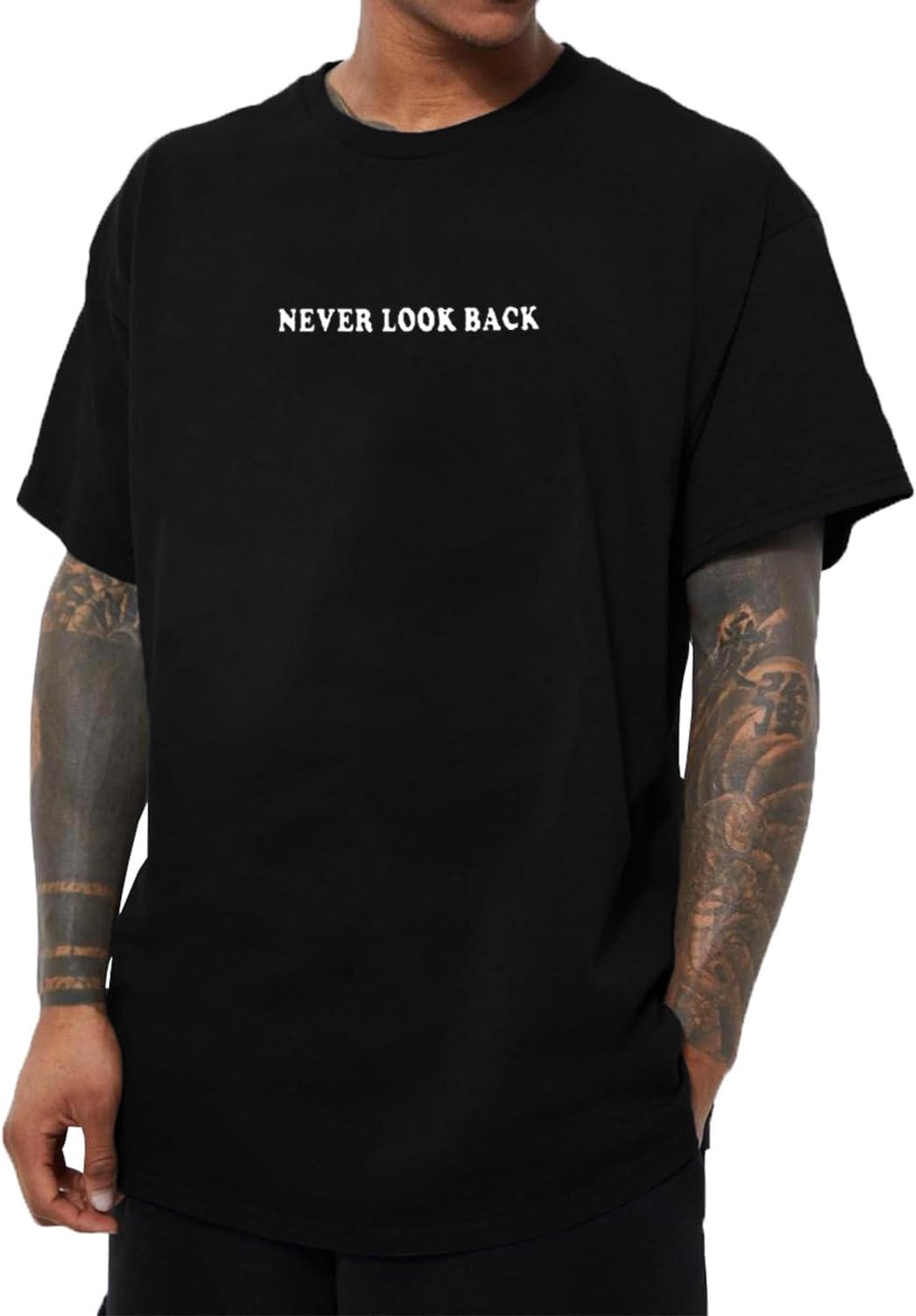 UOUA Mens Graphic Tees Vintage T-Shirts Oversized Letter Print Casual Crewneck Cotton Top Short Sleeve Rapper Streetwear - Image 2