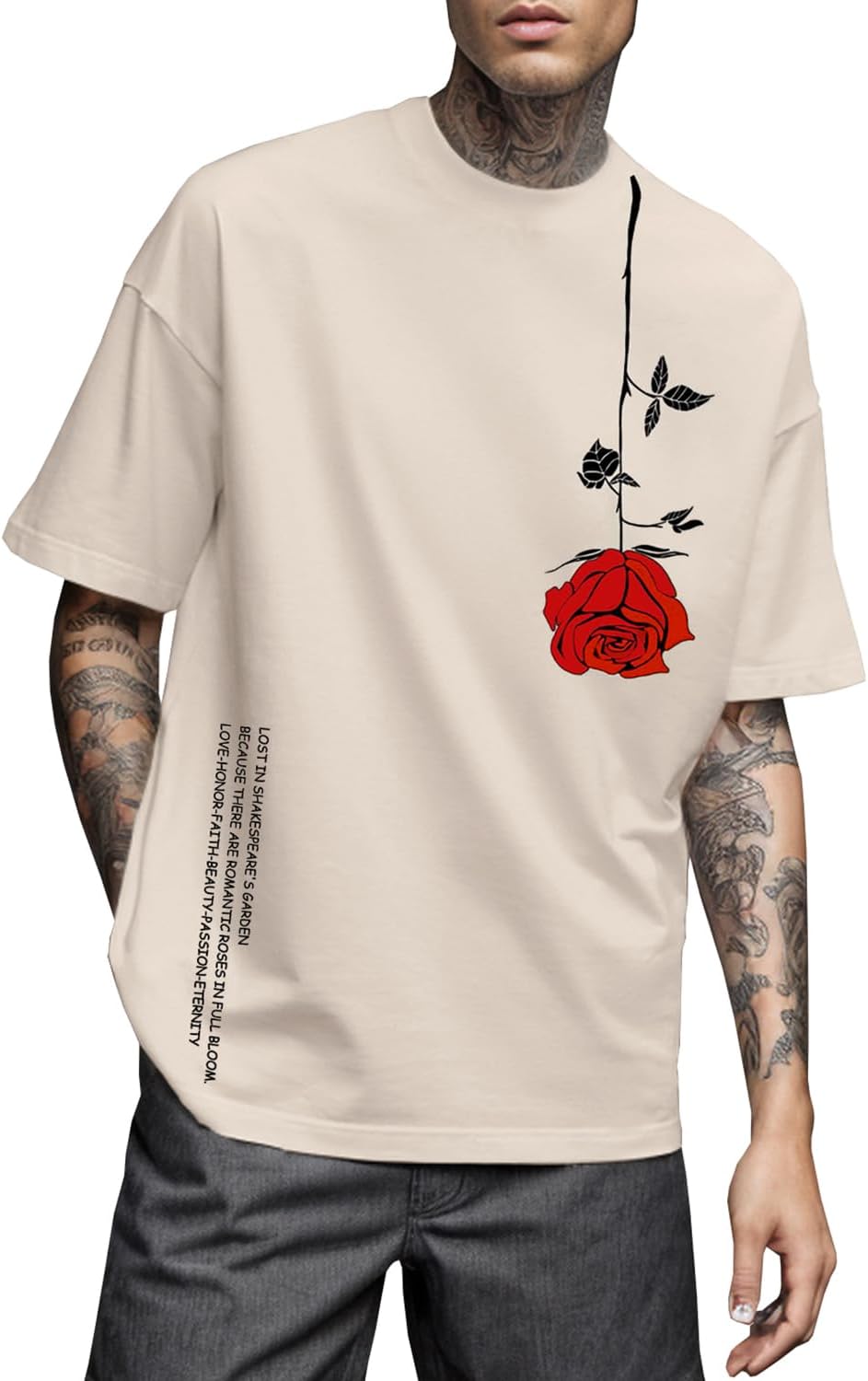 UOUA Mens Graphic Tees Vintage T-Shirts Oversized Letter Print Casual Crewneck Cotton Top Short Sleeve Rapper Streetwear - Image 16