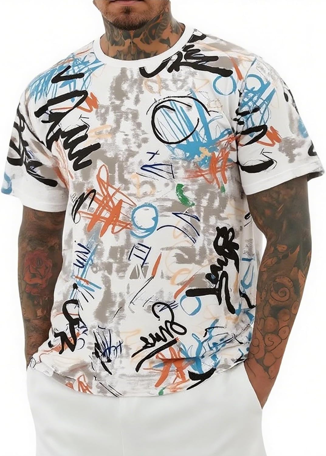 UOUA Mens Graphic Tees Vintage T-Shirts Oversized Letter Print Casual Crewneck Cotton Top Short Sleeve Rapper Streetwear - Image 22