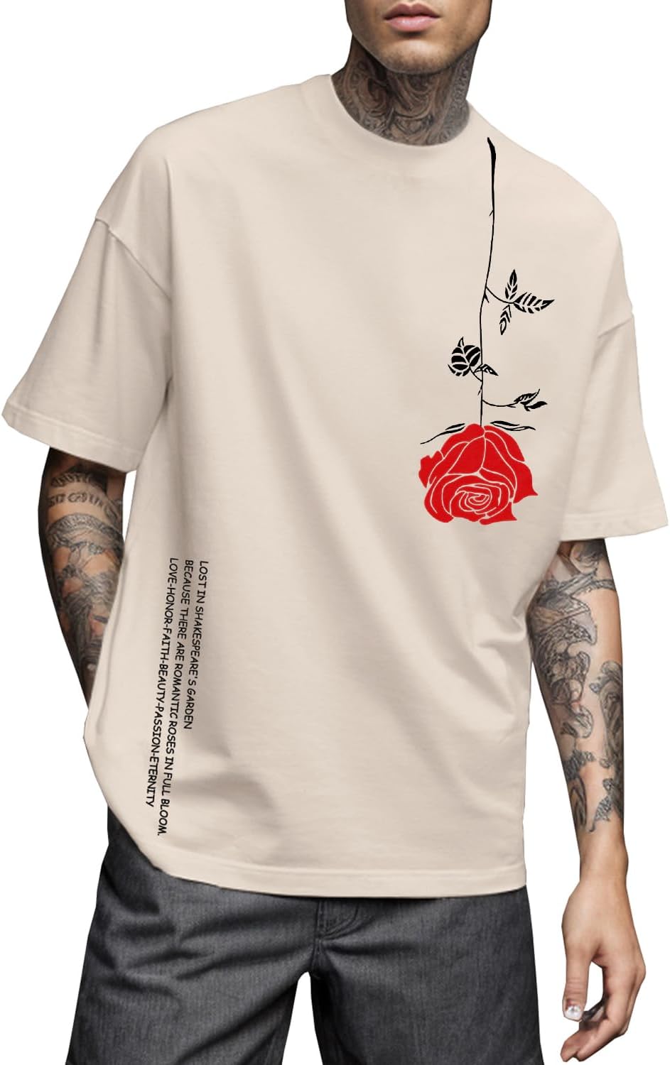 UOUA Mens Graphic Tees Vintage T-Shirts Oversized Letter Print Casual Crewneck Cotton Top Short Sleeve Rapper Streetwear - Image 17