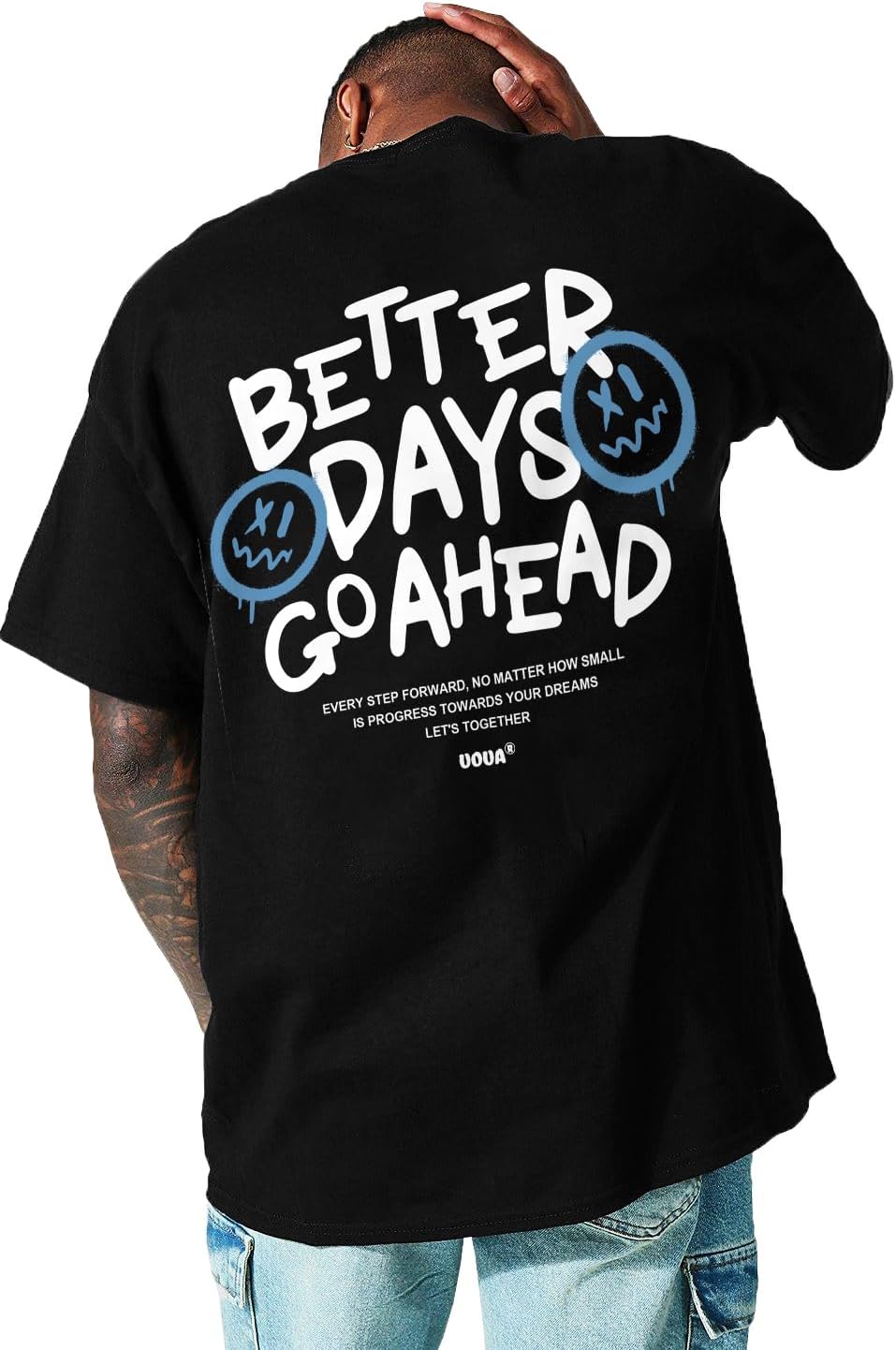 UOUA Mens Graphic Tees Vintage T-Shirts Oversized Letter Print Casual Crewneck Cotton Top Short Sleeve Rapper Streetwear - Image 14