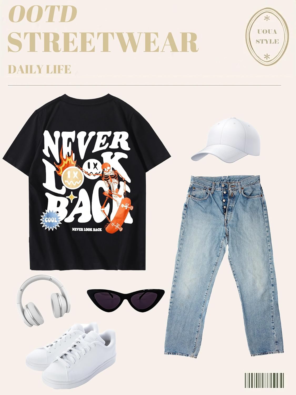 UOUA Mens Graphic Tees Vintage T-Shirts Oversized Letter Print Casual Crewneck Cotton Top Short Sleeve Rapper Streetwear - Image 7